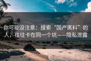 你可能没注意：搜索“国产黑料”的人，往往卡在同一个坑——隐私泄露